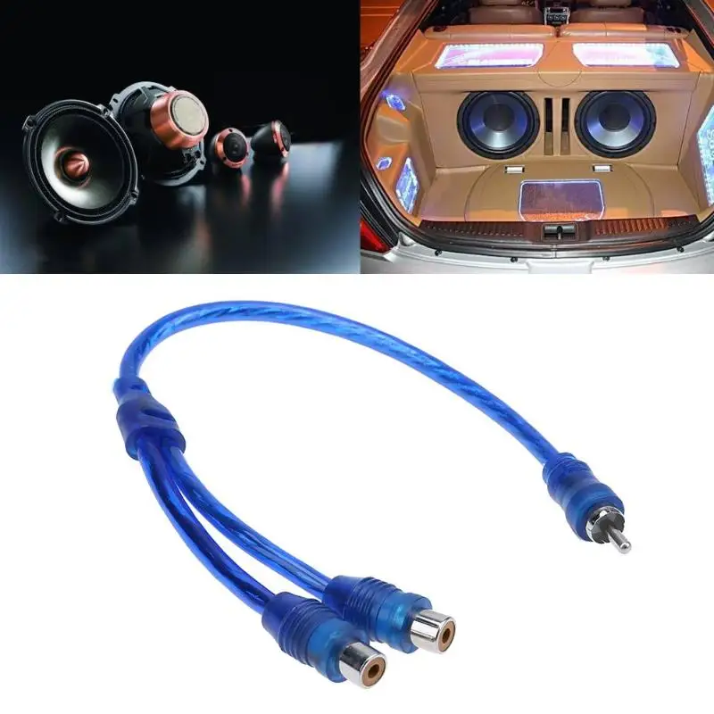 

1pc 30cm Copper + Aluminum 2 RCA Female to 1 RCA Male Splitter Cable Blue Color for Car Audio System subwoofer DVD MP3 player