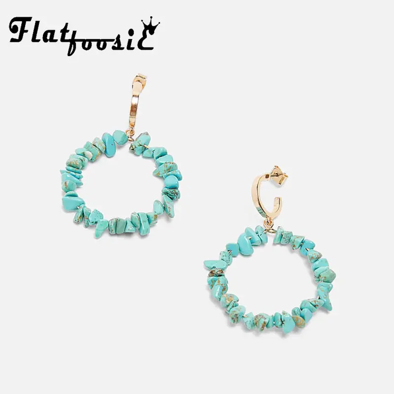 

Flatfoosie ZA Boho Hanging Drops Earring Vintage Ethnic Natural Stone Dangle Earrings For Women Statement Jewelry Wedding 2019