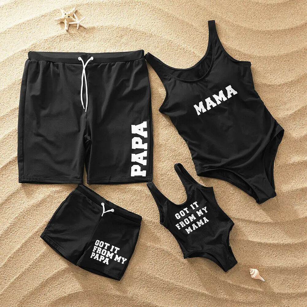 

2019 Summer Hot Letter Sleeveless Bodysuit Family Matching Swimsuit Mother Father Girls Boys Swimwear Bikini Sets