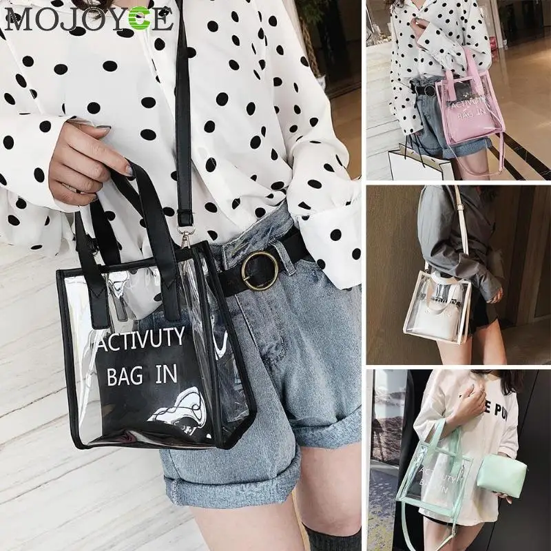 2 قطعة/المجموعة شفافة الكتف رسول باه واضح PVC النساء Crossbody أكياس إلكتروني هلام الفاخرة الإناث بولسا أعلى يد