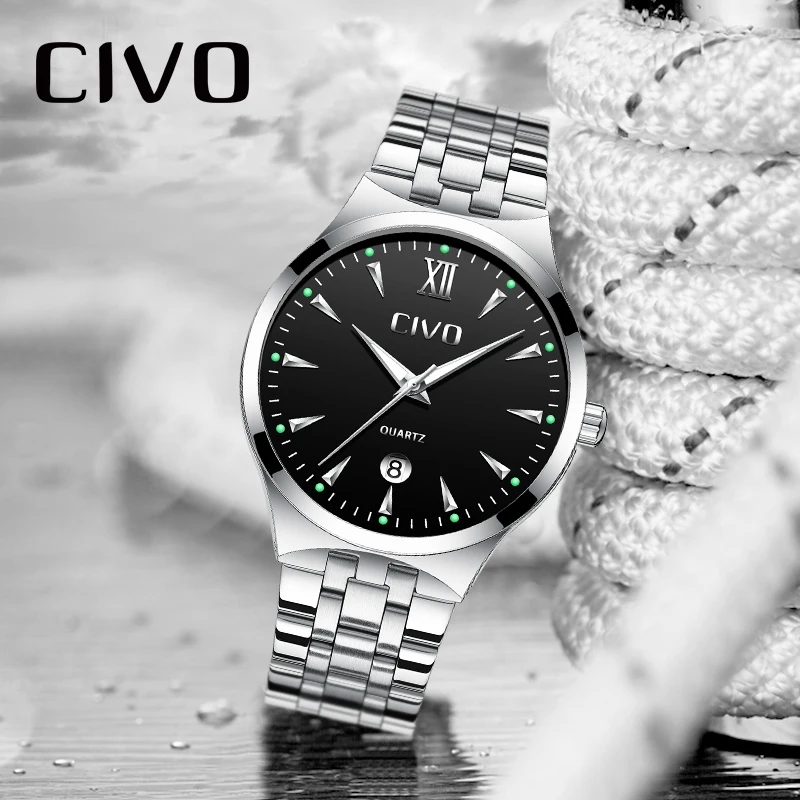 

CIVO Luxury Brand Mens Watches Waterproof Analogue Luminous Watches Stainless Steel Business Casual Quartz Watch Male Clock