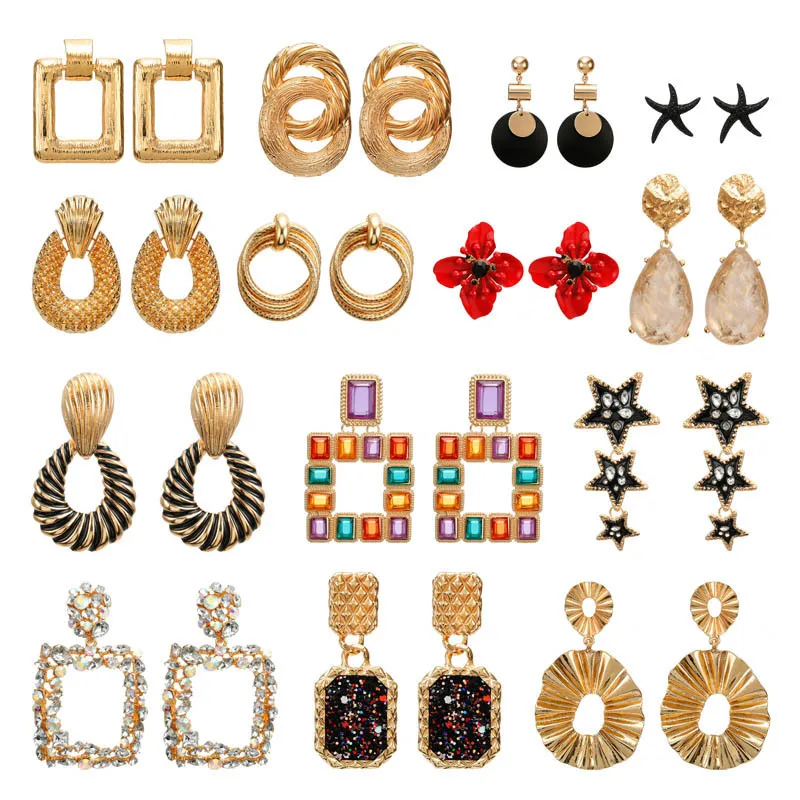 

2019 Modern Women's Drop Earrings Geometric Ethnic Crystal Gold Color Big Statement Dangle Earrings For Women Party Jewelry