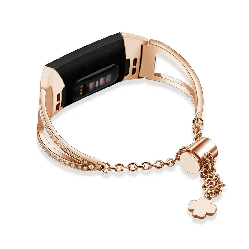 

New Watch Strap For Fitbit Charge 3 Smart Bracelet Metal Stainless Steel Diamond Adjustment Chain Strap Bracelet Drop Shipping
