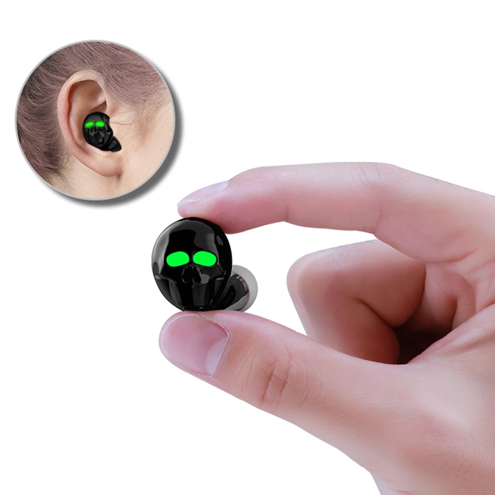 Skull Bone Bluetooth Earphone with Microphone Noise Cancelling Hi Fi Handsfree Bass Stereo Mini Micro Earbud Earpiece