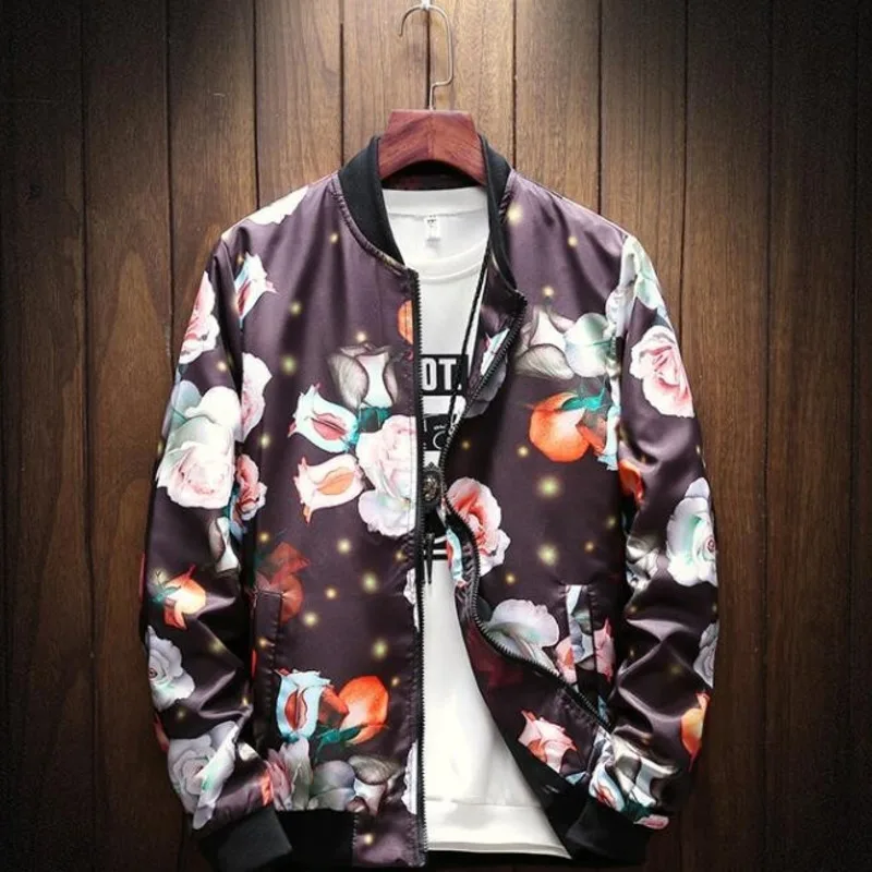 #4374 2019 Spring Stand Collar Vintage Floral Print Coat Men Plus Size 5XL Streetwear Bomber Jacket Mens Fashion #4374 2019 Spring Stand Collar Vintage Floral Print Coat Men Plus Size 5XL Streetwear Bomber Jacket Mens Fashion