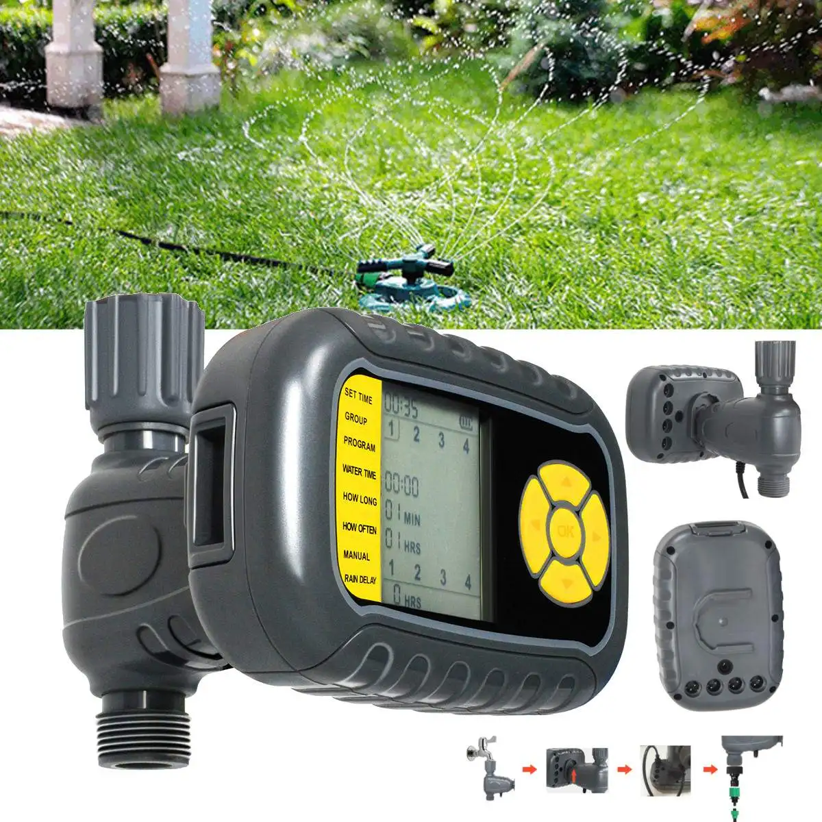 

Programmable Irrigation Timer Watering Automatic Controller Single Outlet For Garden Faucet Hose