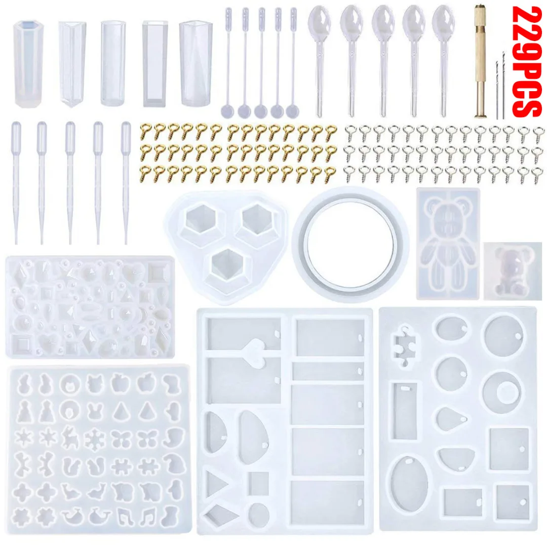 Vente 229 pièces résine moulage moules Kit Silicone moule pour faire des bijoux collier pendentif moule main artisanat outils de bricolage ensemble