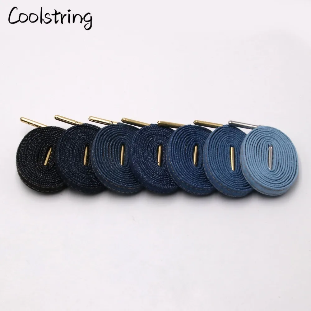 Coolstring 8mm Premium Flat Denim Shoelaces Metal Aglet Classic Laces Customize Your Kicks Blue Black Shoestrings For Sneakers