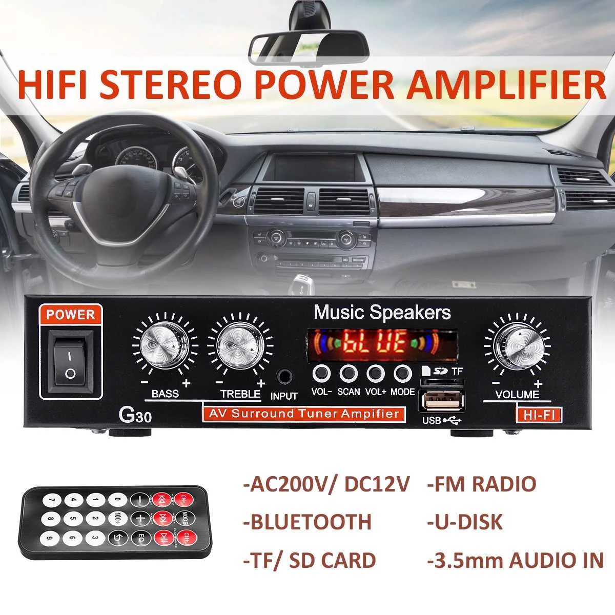

12V 220V 2-channel HiFi Stereo Audio Car Amplifier Car Audio bluetooth 2 Channel Digital Powerful Car Amplifier