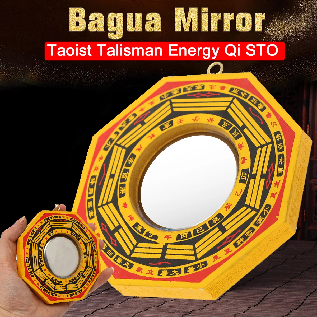 

Chinese Feng Shui Dent Concave Bagua Pakua Wooden Mirror For Lucky And Blessing Home Wall Decorative