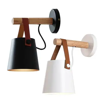 

Nordic Bedroom Simple Iron Belt Wall Lamp Creative Wood Wall Lamp Simple Dining Bedroom Study Living Room Wall Lamp