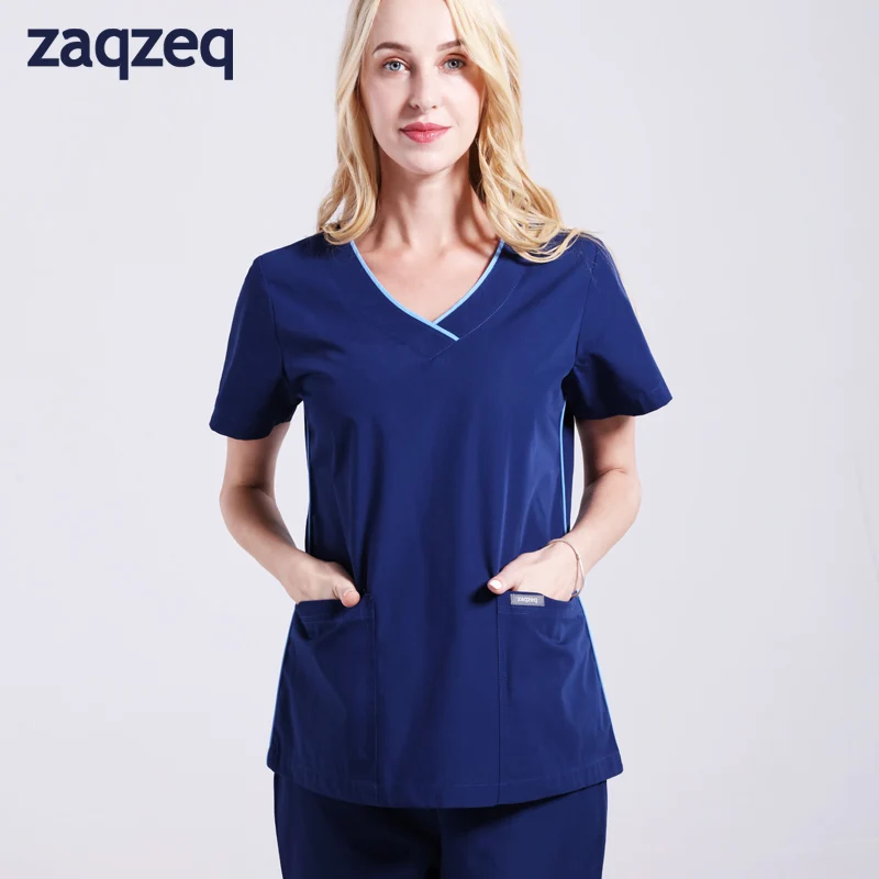 Unisex short sleeve Workwear V-Neck Top &amp Drawstring Pant Solid Colors Scrub Set | Женская одежда