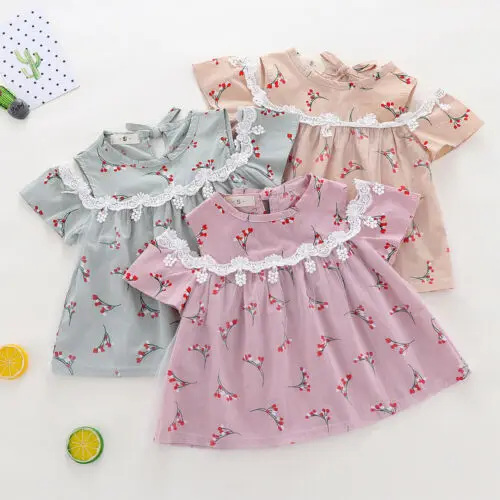 

Toddler Kid Baby Girls Clothes Cotton Lace Clothes Floral Party Prom Princess Tutu Dress