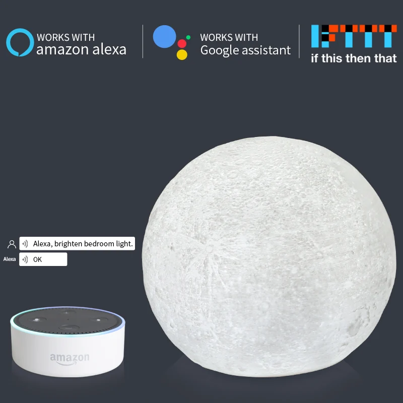 

Moon Shape WiFi Smart Table Lamp Compatible with Alexa Voice Control Hand Touch LED Ambient Night Light Controlled by Free APP