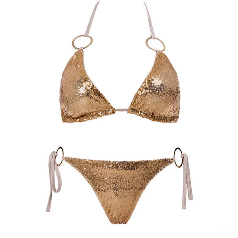 

Womens Bikini Set Bandage Push-Up Padded Bra Swimwear Sequins Bandage Two Pieces Swimsuit Bathing Wear Ladies' Sexy Beachwear