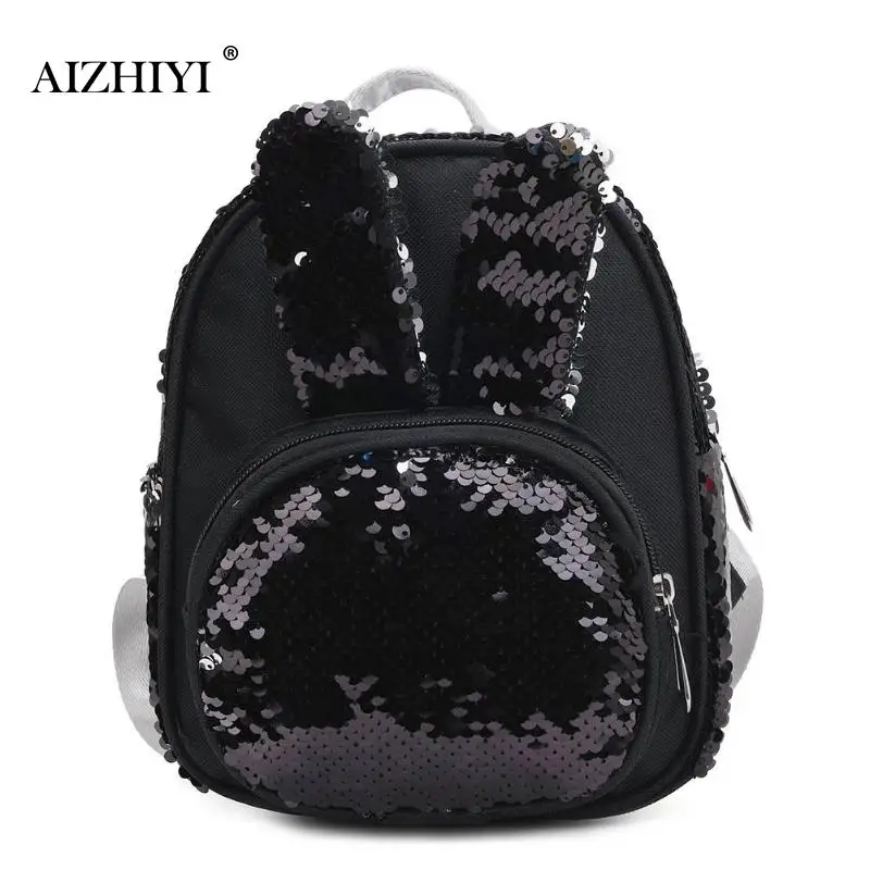 

Shining Women Sequins Backpacks cute Rabbit Ear Backpacks for Teenage Girls Nylon Travel Portable Shoulder School Bags Girls