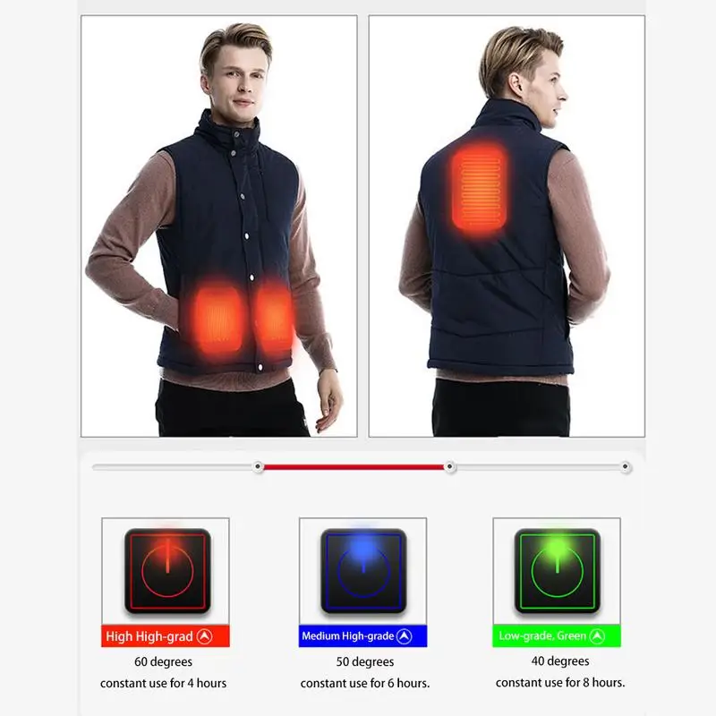 

Men Winter Warm Heating Vest Smart Thermostat Pure Color Hooded Heated Clothing Adjustable Temperature