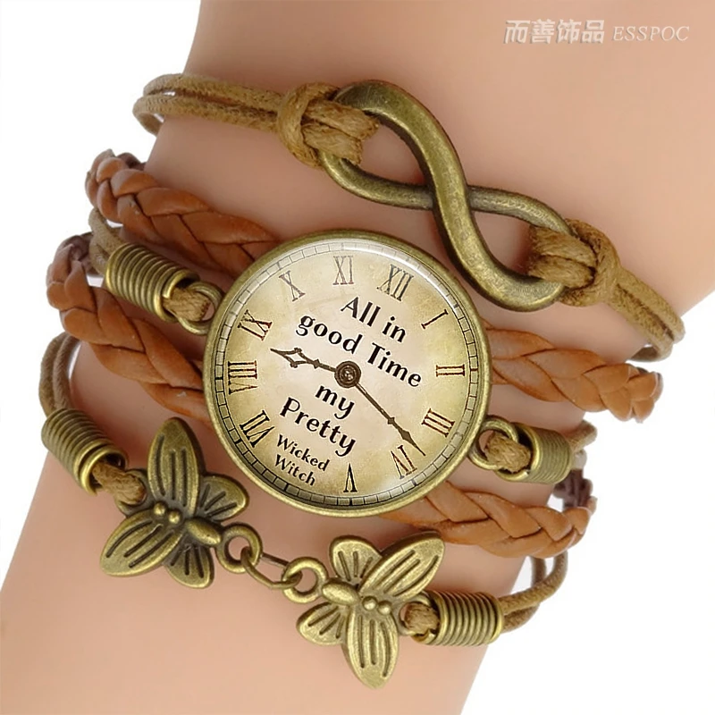 

"All In Good Time" Wizard of Oz Quote Jewelry Glass Cabochon Combination Bracelet Handmade Accessroies