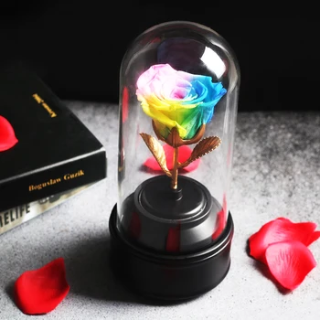 

Music box Rotating Glass Cover Beauty and The Beast Preserved Eternal Rose Valentine Day Mother's Day Birthday Gifts Decoration