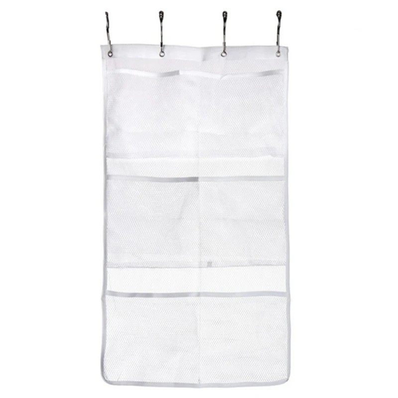 

1Pcs White Six Pocket Hanger Shower Organizer Bags Multifunctional Bathroom Hanging Mesh Net Storage Bag Bath Toy Containers