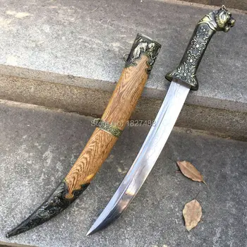 

Tiger Theme Mongolian Damascus Folded Steel Blade Sharp Sword Cavalry Sabre Waist Knife/Metal Handle