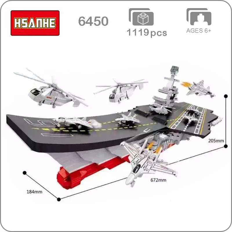 

HSANHE 6450 Military Army LiaoNing Warship Ship Boat Helicopter Plane 3D Model Blocks DIY Mini Building Toy fit Legoings no Box