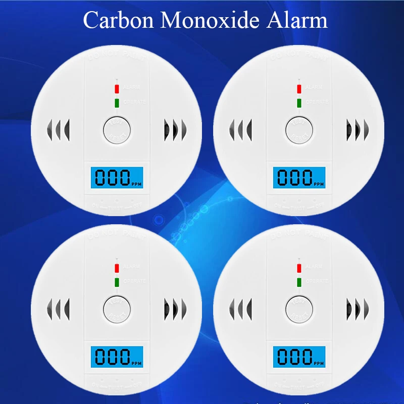 

4 PCS of CO detector with LCD Display,85dB Carbon Monoxide alarm safe system,independent Poisioning CO sensor for home security