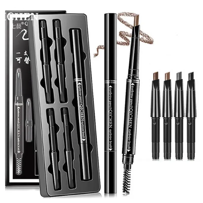 

5pcs Double-headed Eyebrow Pencil Waterproof Non-smudge Long-lasting Colorfast Eyebrow Brush Set Cosmetics Accessories