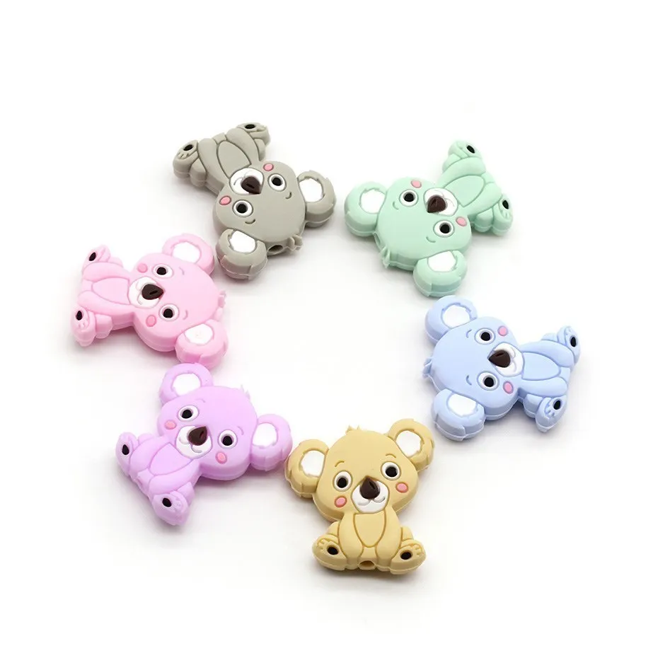 

5pcs Baby Silicone Beads Cute Silicone Teething Koala Lovely Mini Koala Pacifier Chain Accessories DIY Baby Silicone Teether