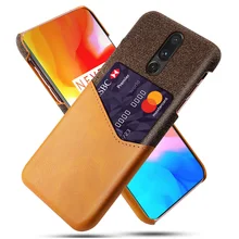 For Oneplus 7 Pro Case Leather Card Holder Slim Soft Fabric Splicing Anti-scratch Hard PC Cover For One Plus 7 Pro Case Funda