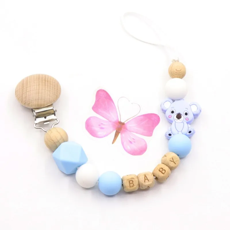 

Dummy Clip Pacifier Chain Holder Wood Silicone Bpa Free Baby Newborn Gift Custom Personalized Name Personalised Beads Beech