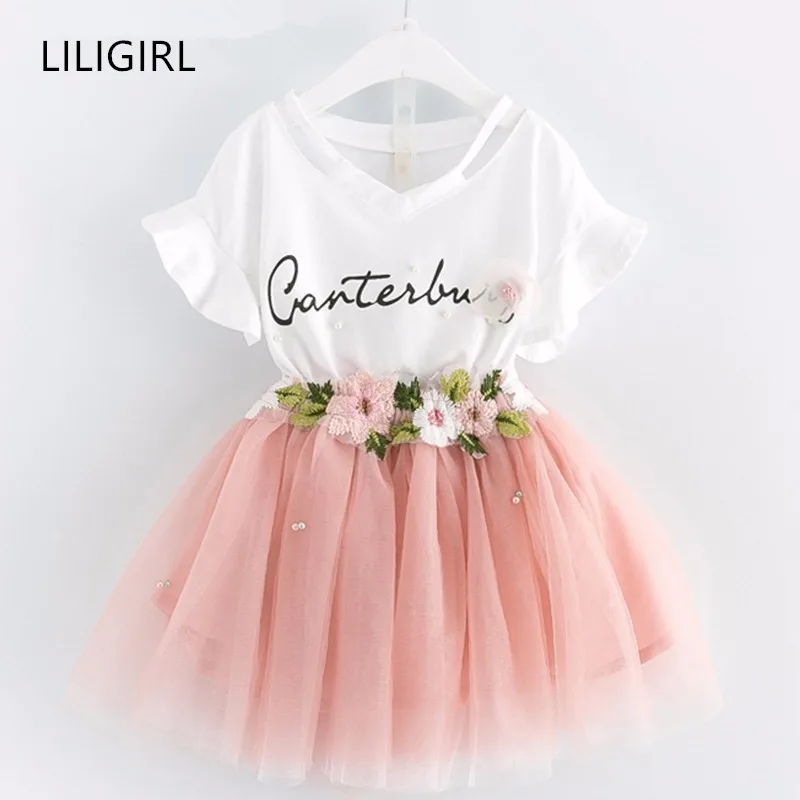 Комплект летней детской одежды LILIGIRL новинка 2019 футболка с милым принтом для