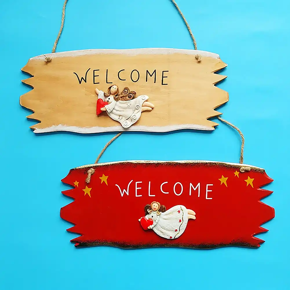 Signo De Bienvenida De Madera De Angel De Dibujos Animados