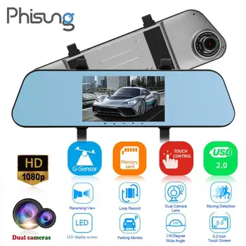 

5inch 1080P HD Car DVR Camera Rearview Mirror Video Recorder Dual Lens G-sensor Night Vision Dash Cam With/No 16G TF Card