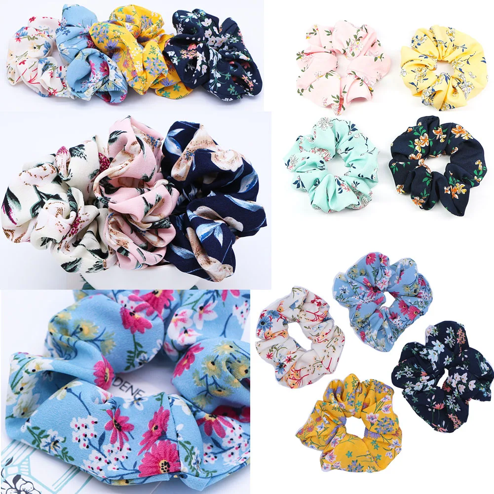 

2019 New Spring Flower Hair Scrunchies Ponytail Holder Soft Stretchy Hair Ties Vintage Elastics Hair Bands for Girls Accessories
