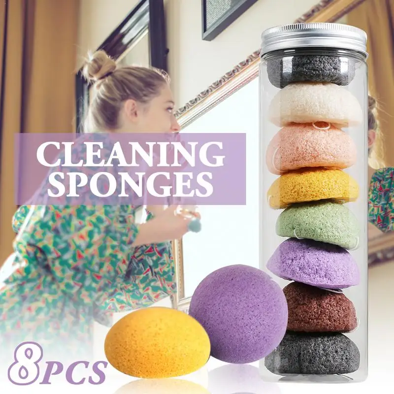 

8pcs Natural Konjac Konnyaku Facial Puff Face Cleanse Washing Sponge Cleansing Sponge Puff Facial Cleanser Makeup Tool