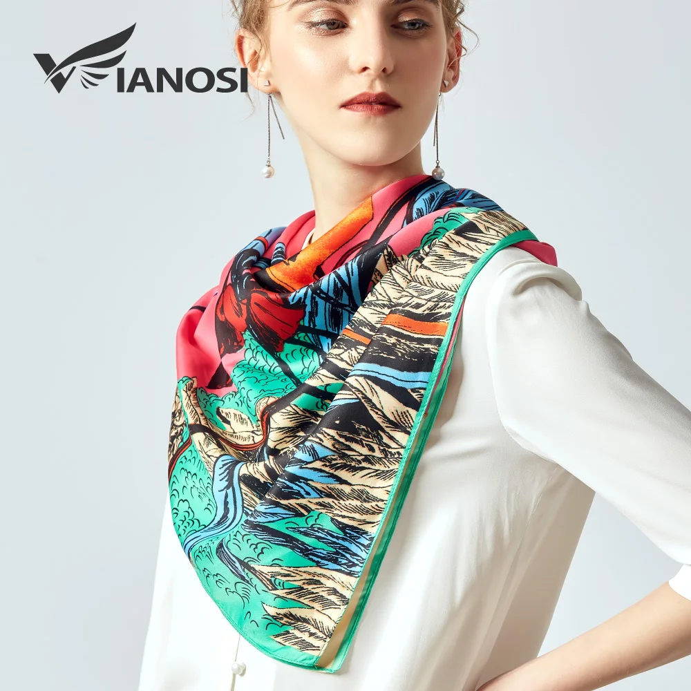 

[VIANOSI] 2019 Women's scarves 130X130cm Square Silk Scarf shawls red bandana brand handkerchief luxury stole fashion hijab