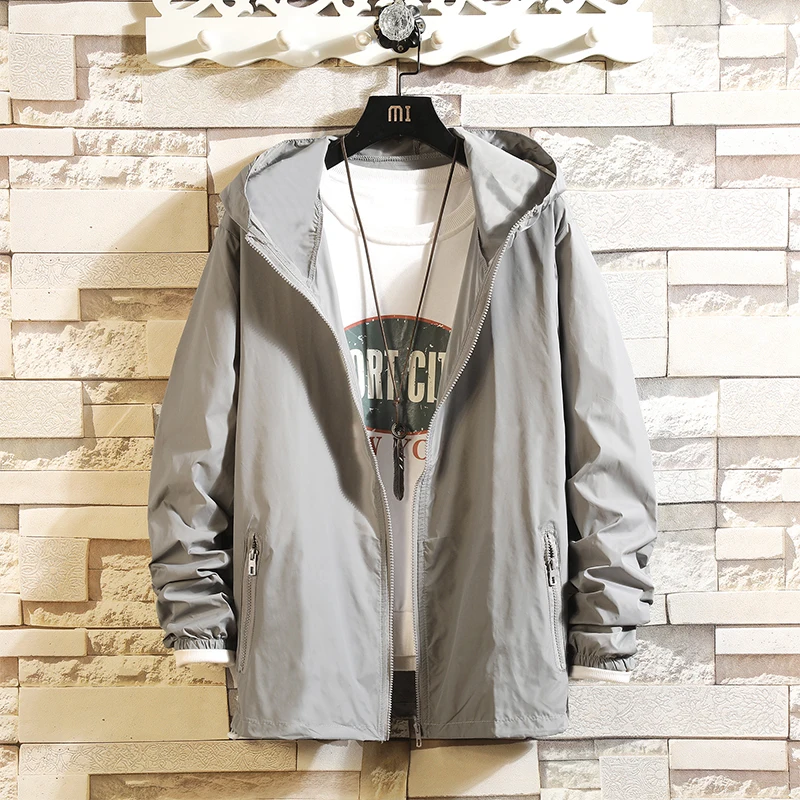 

Spring New Thin Jacket Men Fashion Solid Color Hooded Jacket Man Streetwear Hip Hop Loose Bomber Jacket Large Size M-7XL