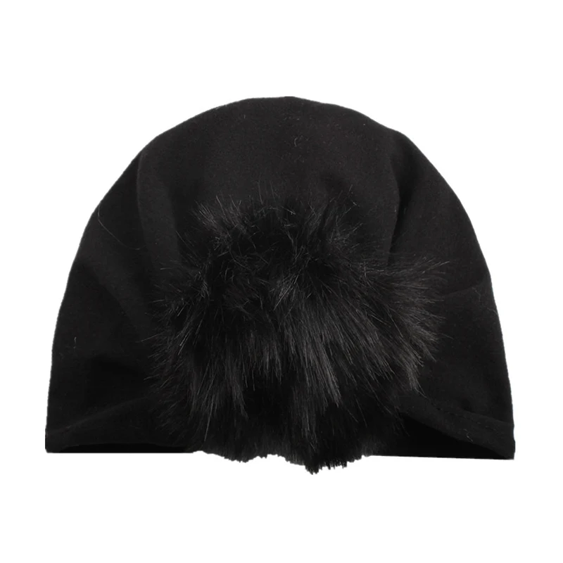 

NEW Newborn Elastic Soft Velvet Headwear Fur Ball Head Wrap Kids Turban Hat Cap