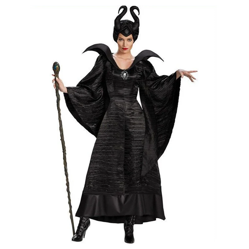 

Maleficent cosplay costume adult Evil Witch Horns fancy dress Hat Party Black Queen Halloween Fantasia Party Fancy Dress women
