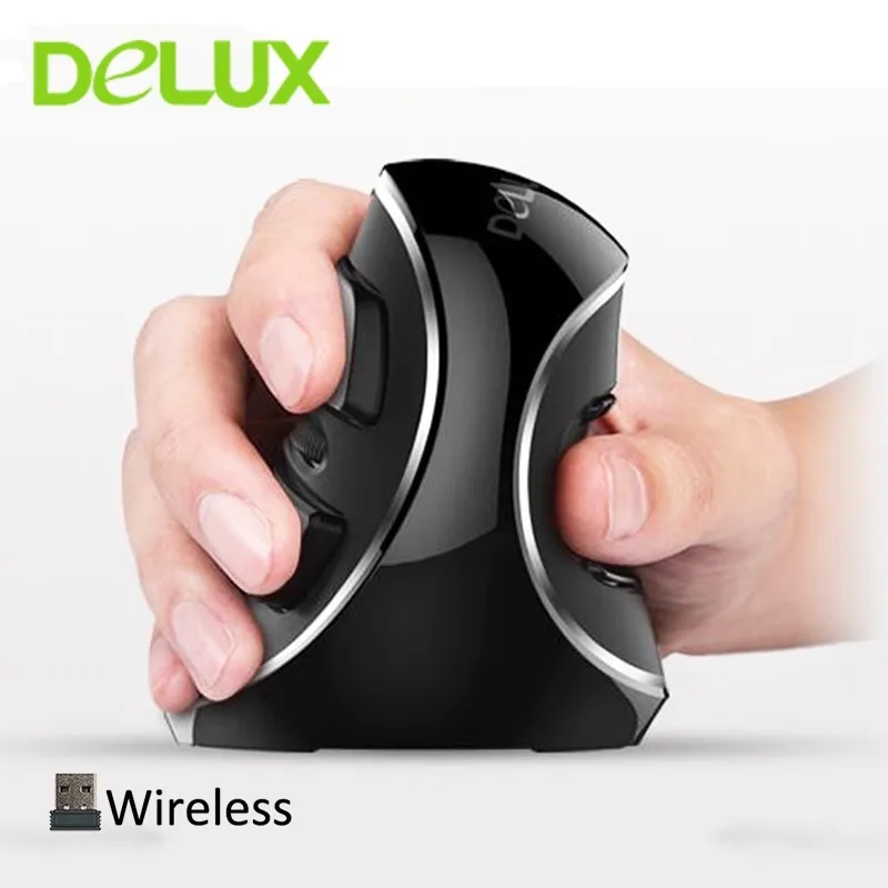 

Delux M618 Plus Wireless Vertical Mouse USB Optical 6 Buttons 800/1200/1600DPI Ergonomic Mice + Removable Palm Rest For Laptop