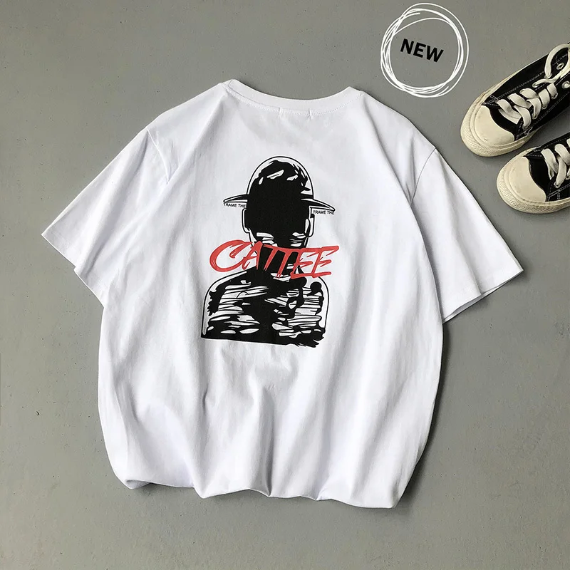

Men's T-shirt 2019 summer new slim loose cartoon print T-shirt casual round collar T-shirt personality youth men's wear