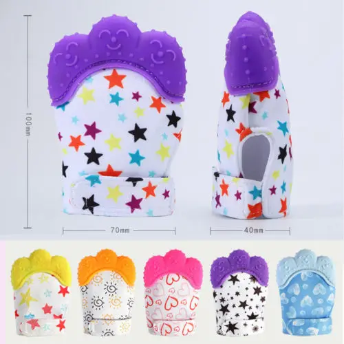 Baby Silicone Mitts Teething Mitten Glove Candy Wrapper Sound Teether Toy Gifts
