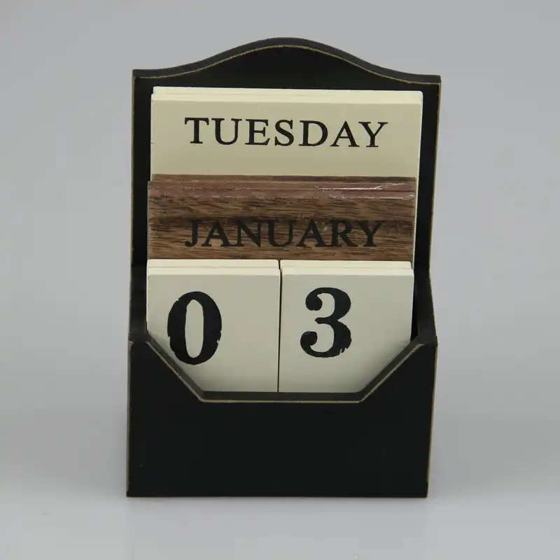 Black White Wood Desk Calendar Retro Vintage Wood Block