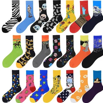 

PEONFLY 7pairs/lot Colorful Abstract Pattern Men Socks Funny Happy Cotton Socks Harajuku Cotton Skateboard Chaussette Homme