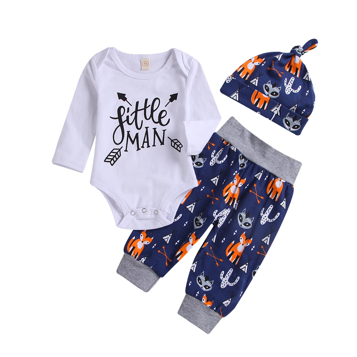 

Pudcoco Newborn Kids Baby Boys Letter Print Long Sleeve Casual O-Neck Romper Top+Cartoon Pants Hat Outfit