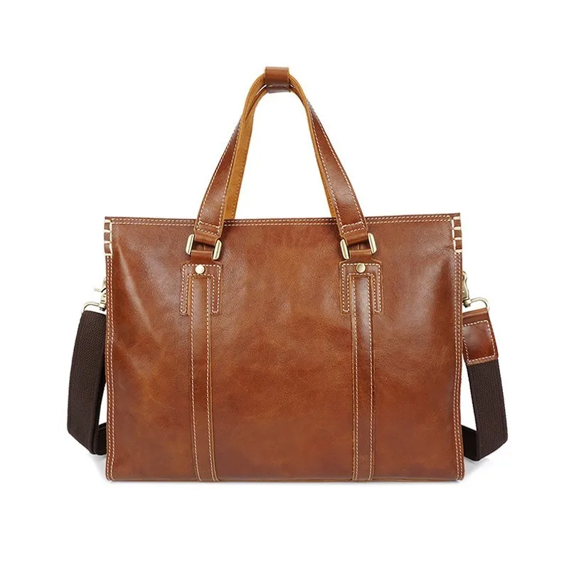 

Retro Genuine Leather Business Briefcase Men Handbag Laptop Bag Shoulder Bags Large Capacity Handbags Bolso Hombre Sac Homme