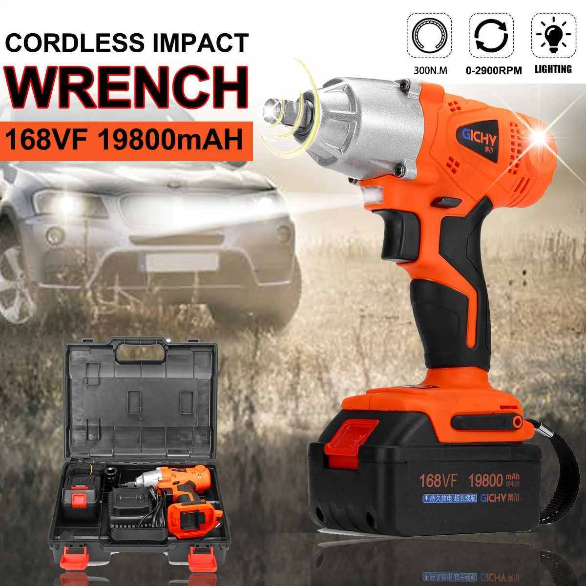 

168VF Electric Wrench Impact Drill Socket Rechargeable Battery 19800mah Hand Car Wheel Tire Repair Power Tool