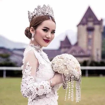 

Luxury Full Round Big Princess Crown for Wedding Tiara Bride Silver Hair Jewelry Birthday Bridal Beauty Queen Crowns Accessories