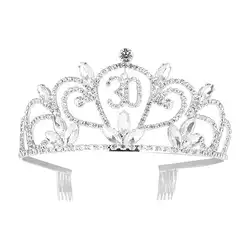 Новый день рождения 30th Серебряная корона цифровой шляпа горный хрусталь аксессуары для волос невесты Нарядная повязка на голову тиара на